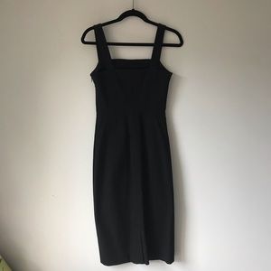 Solid Black Midi Dress with Back Slit